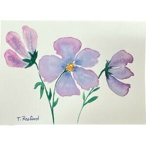 Hand painted watercolor original painting purple blue flowers